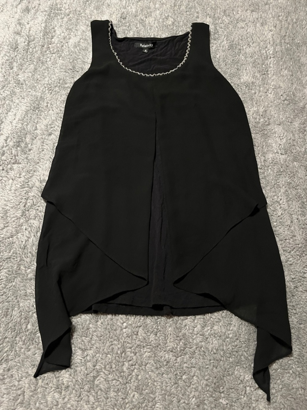 Relativity Black Layered Sleeveless Blouse Metallic Trim Flowy Top Women Size M